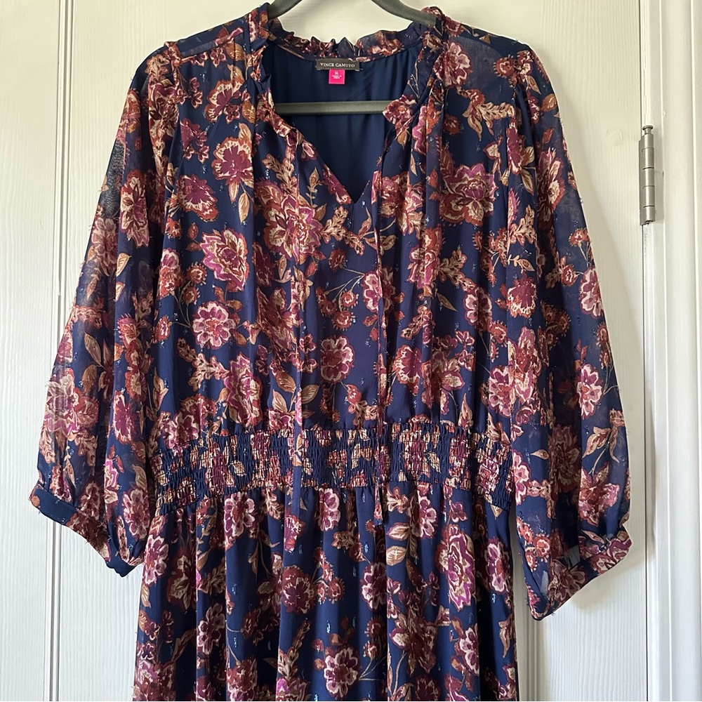 Vince Camuto Floral Long Sleeve Dress - Navy and Burgundy